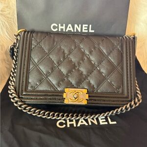 hanel Le Boy Medium Black Leather Crossbody